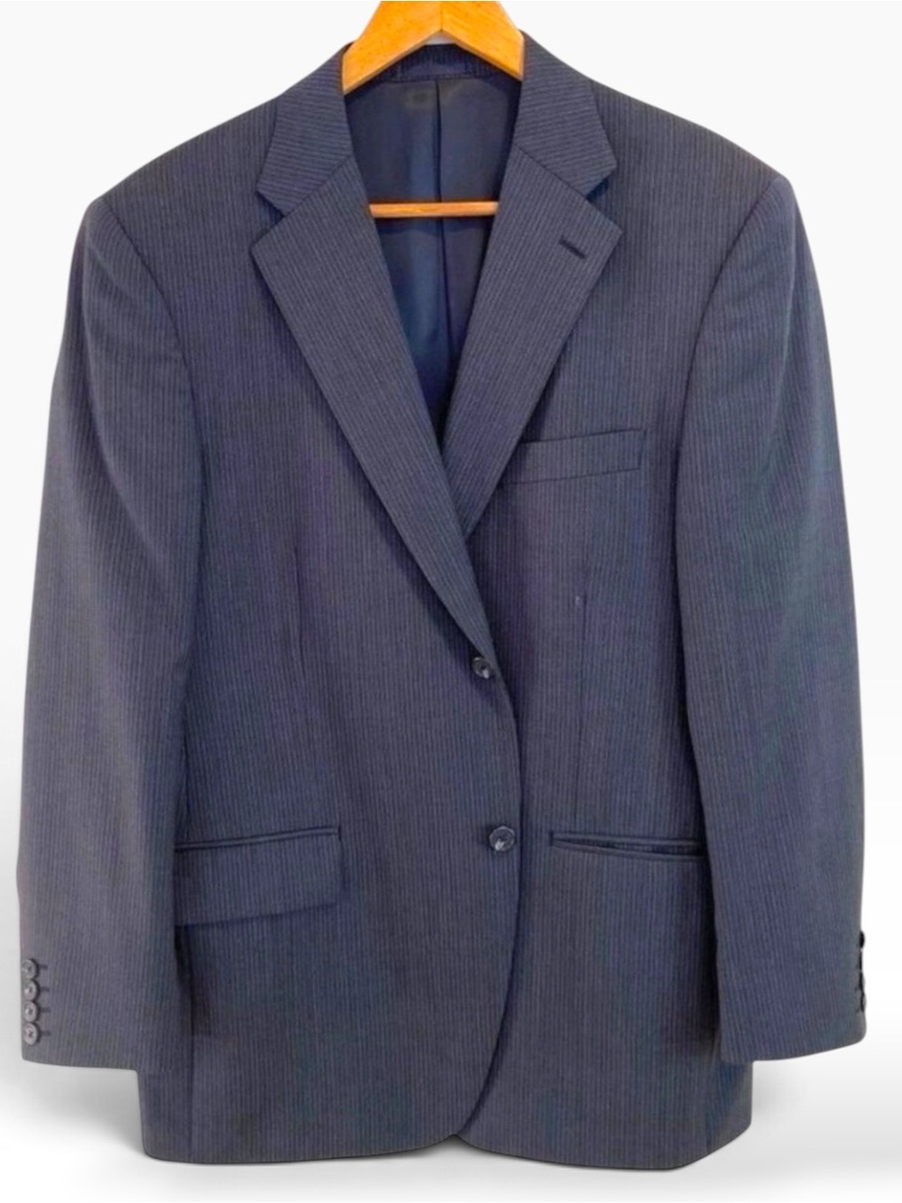 Nautica Men’s 100% Wool Blazer Blue Pinstripe 2 Button Size 40S Classic Fit